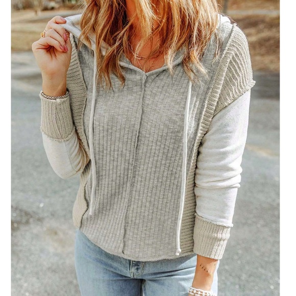 BellanBlue Tops - Cozy Color Block Ribbed Oversized Hoodie Sweater Top